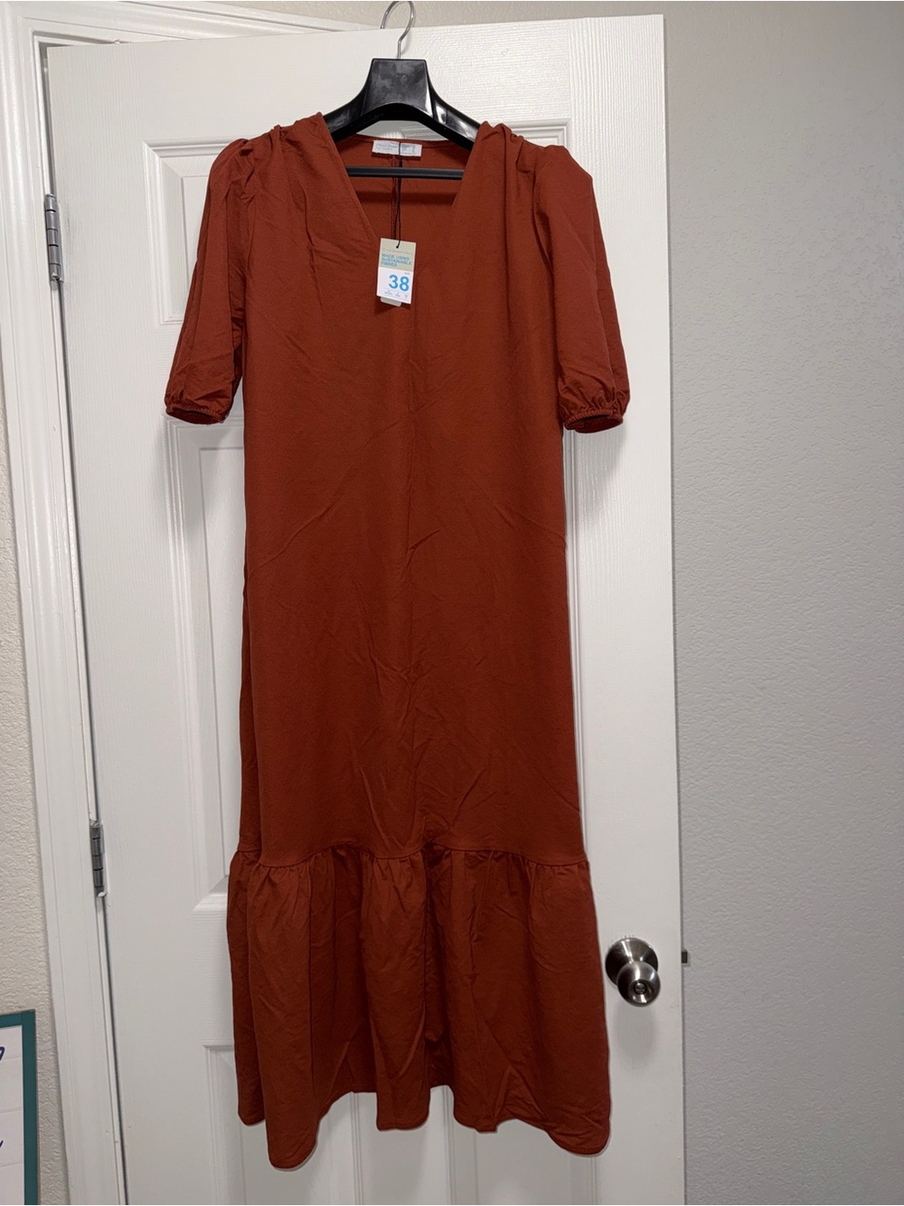Primark Rust Maxi Dress with Puff Sleeves